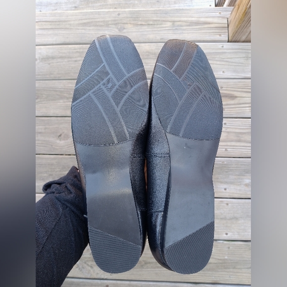 🆕Array Black Genuine Leather Tassel Loafers Women's Size 9 Wide Square Toe Flat - Picture 10 of 11